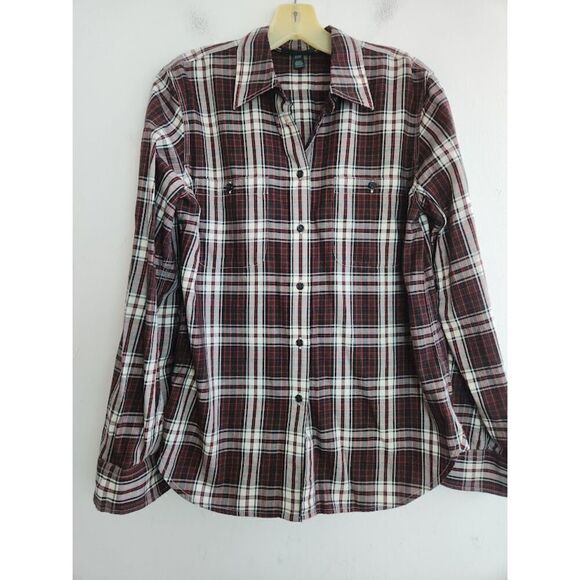 NWT Lauren Ralph Lauren Women Red/Grey/White Plaid Button Down Shirt size Medium - Picture 1 of 8